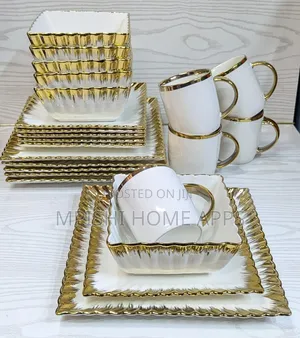 24pcs Square Ceramic Dinner Set With Gold Rim