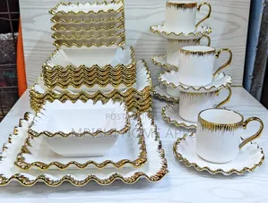 30pcs Square Ceramic Dinner Set With Gold Rim