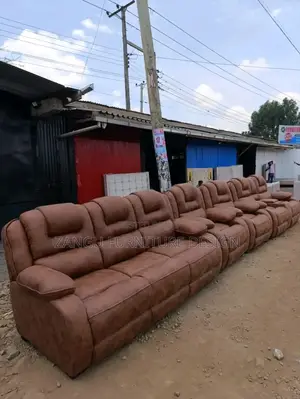Brown Leather Semi Recliner Sofa 5-Seater