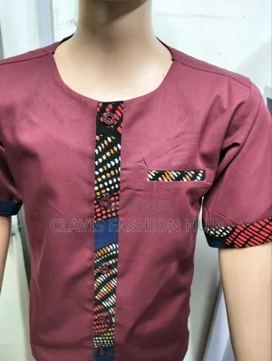 Maoon Boys Shirt With Navy Blue Kitenge