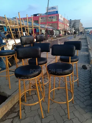 Kitchen Stools or Bar Stools, Black Leather and Gold