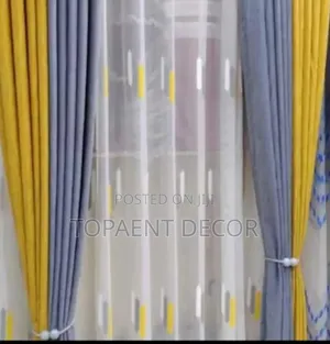 Yellow and Grey Window Curtains and Matching Sheer