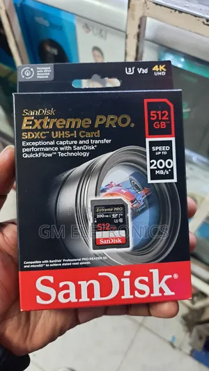Sandisk 512GB Extreme PRO UHS-I SDXC Memory Card (Class 10).