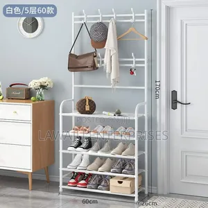 White Multifunctional Shoe Rack With Hooks