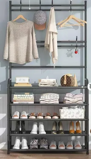 Black Multifunctional Shoe Rack With Hooks