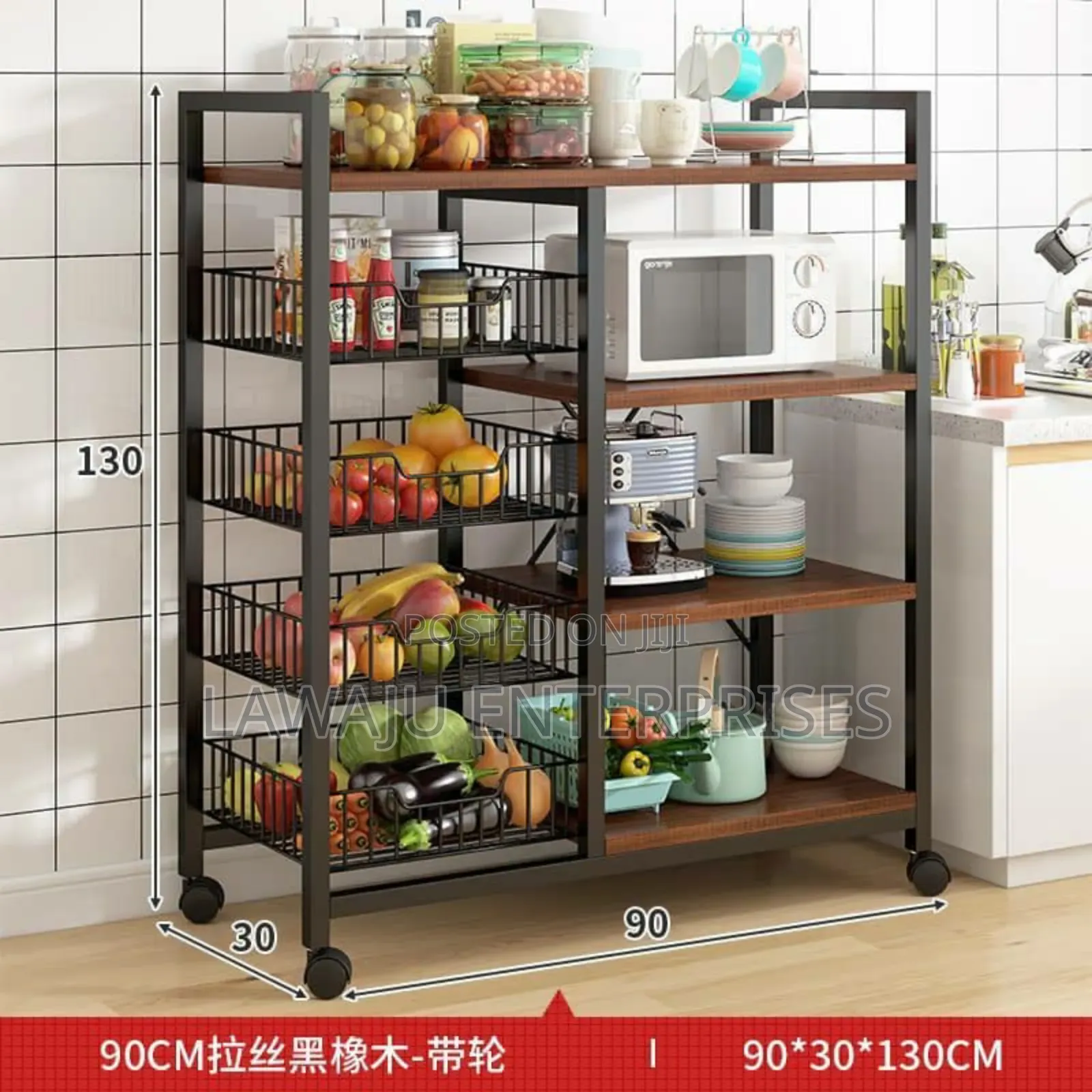 Movable Black Multifunctional Kitchen Rack