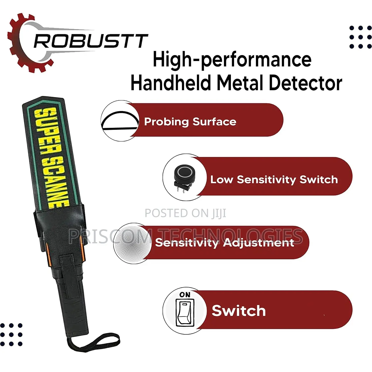 High Sensitivity Hand Held Metal Detector With Led Lights