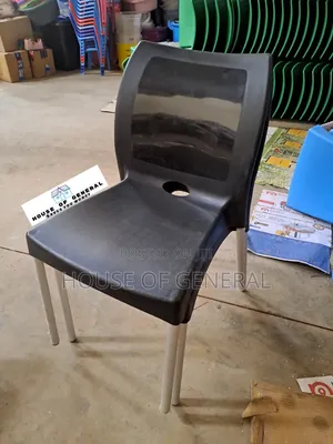 Black Armless Plastic Chair With Metal