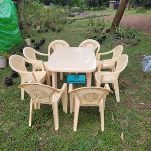 8 Plastic Chairs and a Rectangular Plastic Table Set
