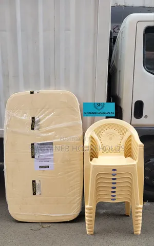 Complast Rectangular Plastic Table, Kenpoly Plastic Chairs