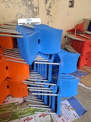 Blue Strong Plastic Chair With Metal Tubing