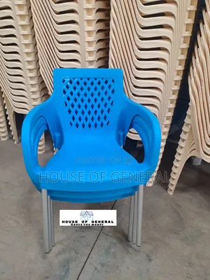 Blue Strong Plastic Chair With Metal Legs