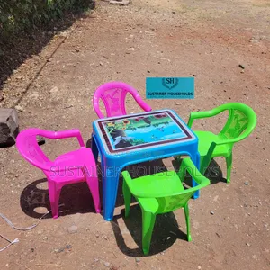Pink,Green and Blue Plastic Chairs and Chairs Set