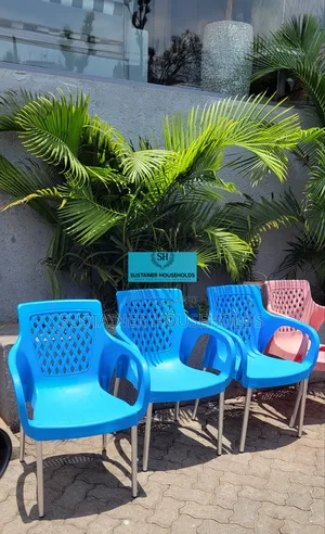 Baby Blue Plastic Chairs With Metal Tubing Legs Available