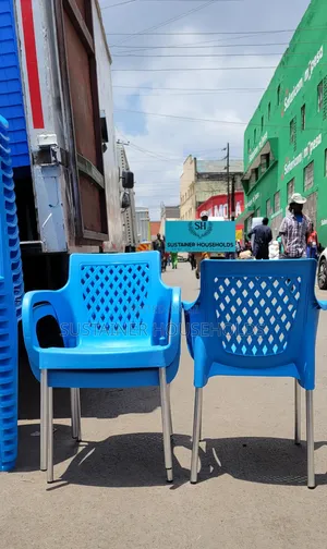 Back and Front Plastic Chairs With Metallic Silver Legs