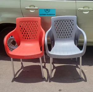 Red, Gray Complast Plastic Chairs With Metal Tubing Legs