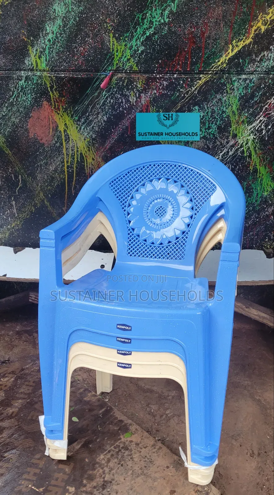 Cream,Blue Plastic Chairs With Armrest in Stock