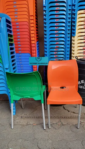 Orange,Green Plastic Chairs With Metallic Silver Legs