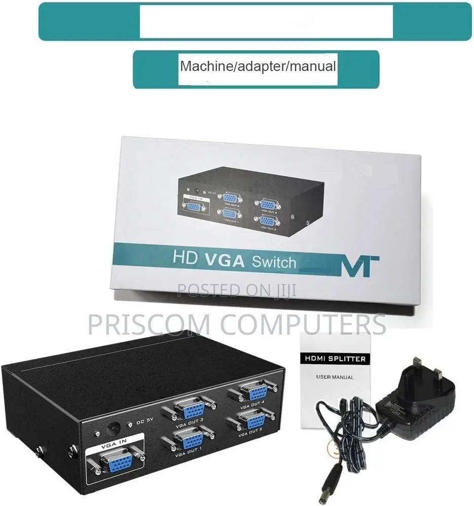 4 Port VGA Splitter Powered 1 in 4 Out for Video Screen