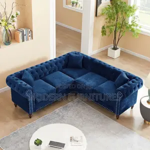 Deep Button Tufted Luxury Classic Chesterfield L-Shaped Sofa