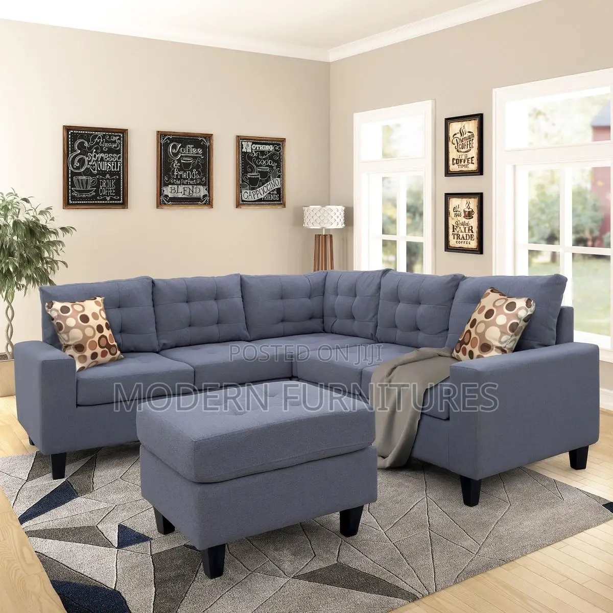 Symmetrical Sectional Sofa With Ottoman