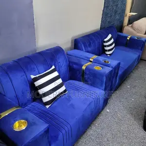 Blue 5 Seater Back Permanent Sofa