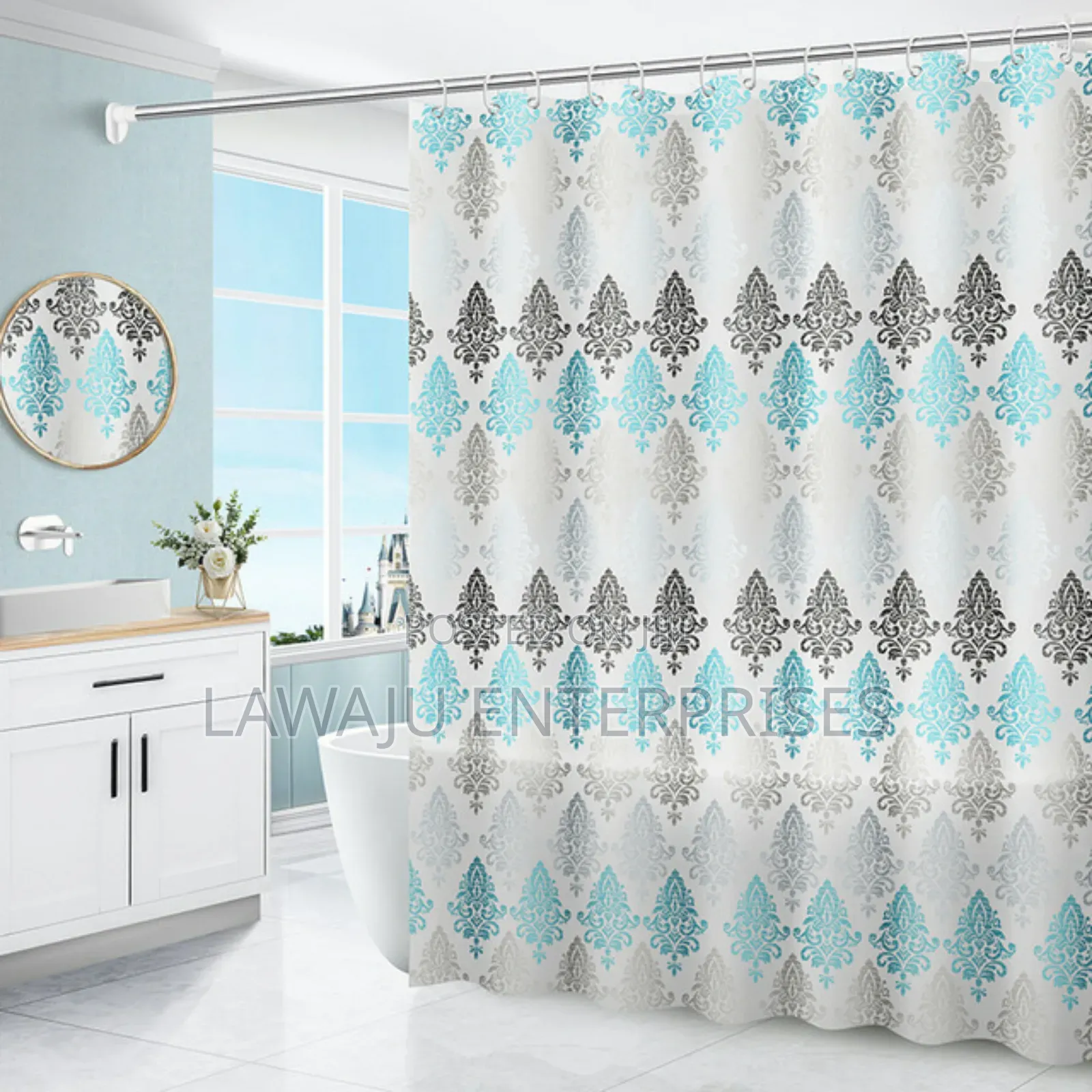 Blue and Grey PVC Shower Curtains