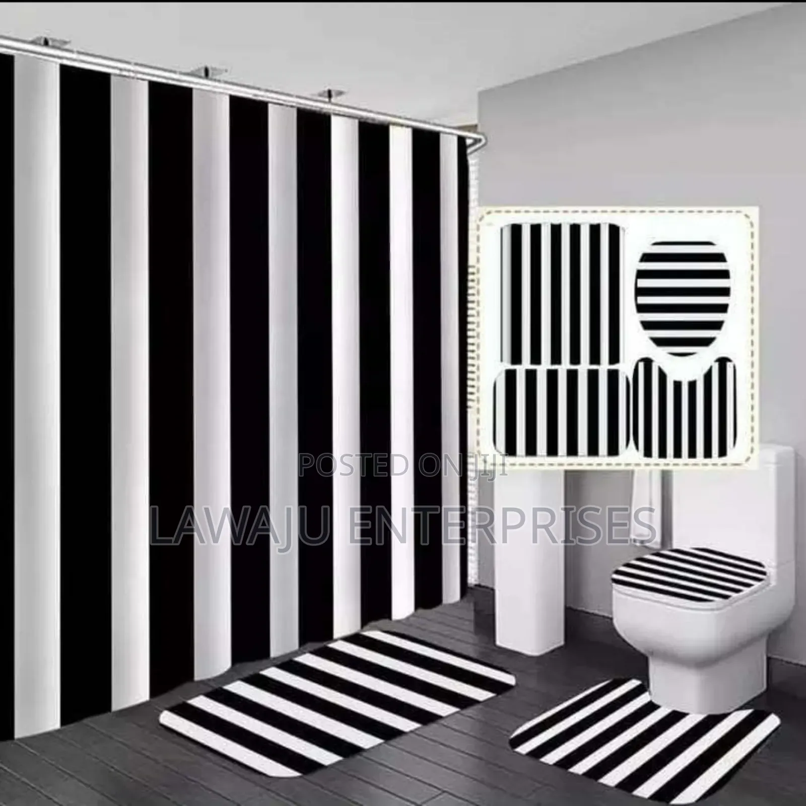 4pc Black and White 3D Shower Curtains