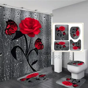4pc 3D Red Rose Shower Curtains