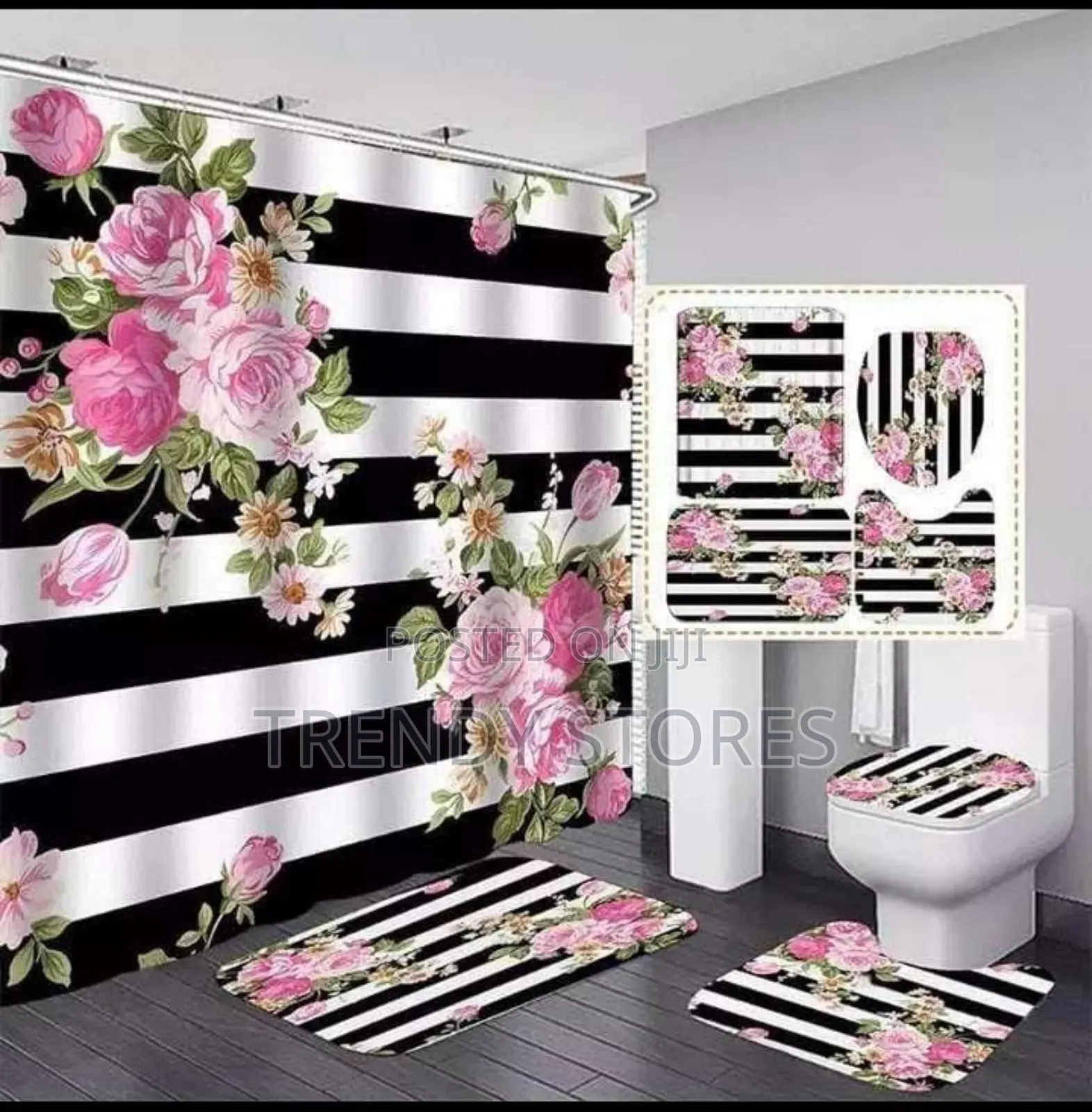 4pc Black and White 3D Shower Curtains