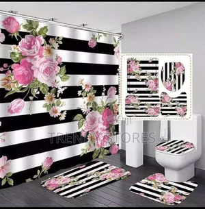 4pc Black and White 3D Shower Curtains