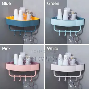 Sturdy Plastic Corner Shelf With Hooks