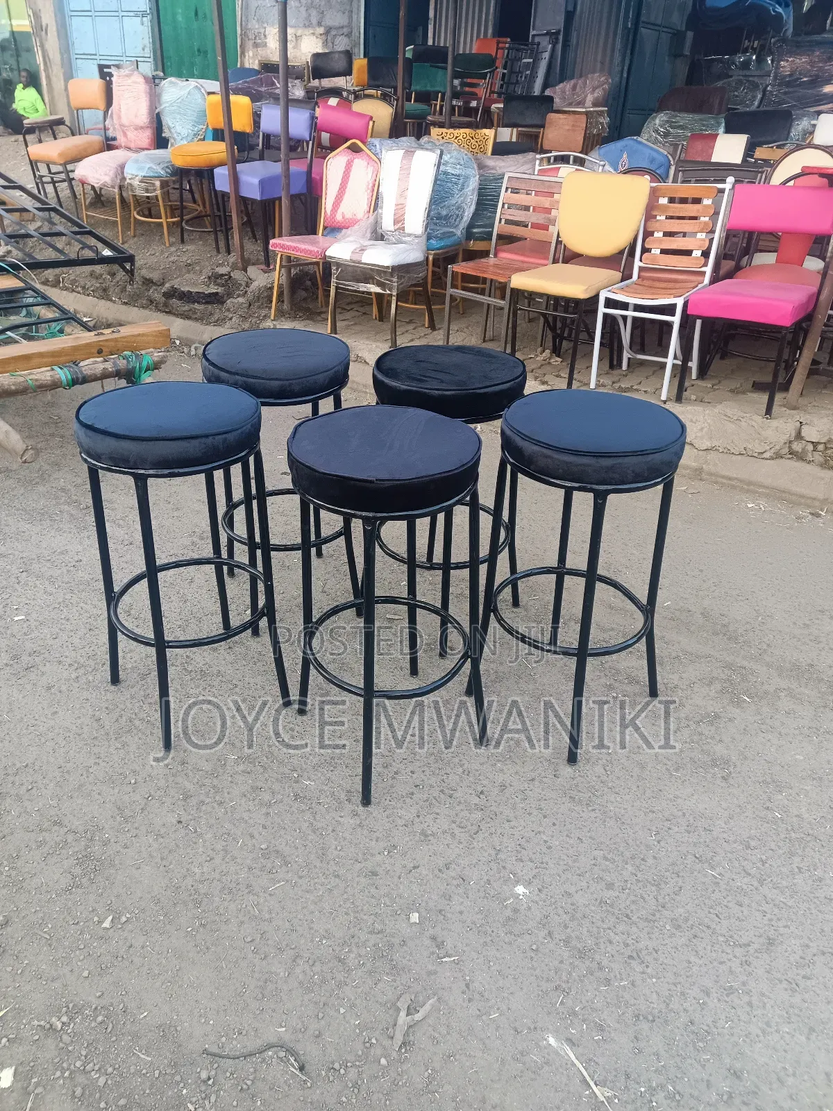 Backless High Stools Black Velvet