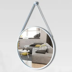 *Round Hanging Mirror With Strap Decorative Wall Mirror 60cm