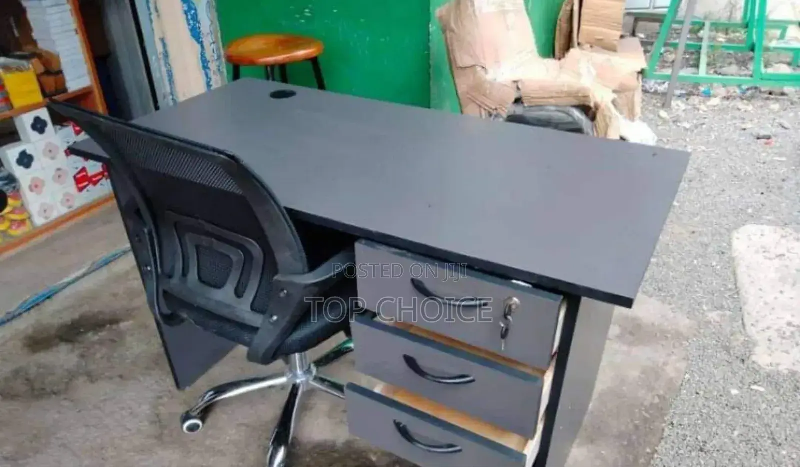 Gray Study Table and Mesh Chair