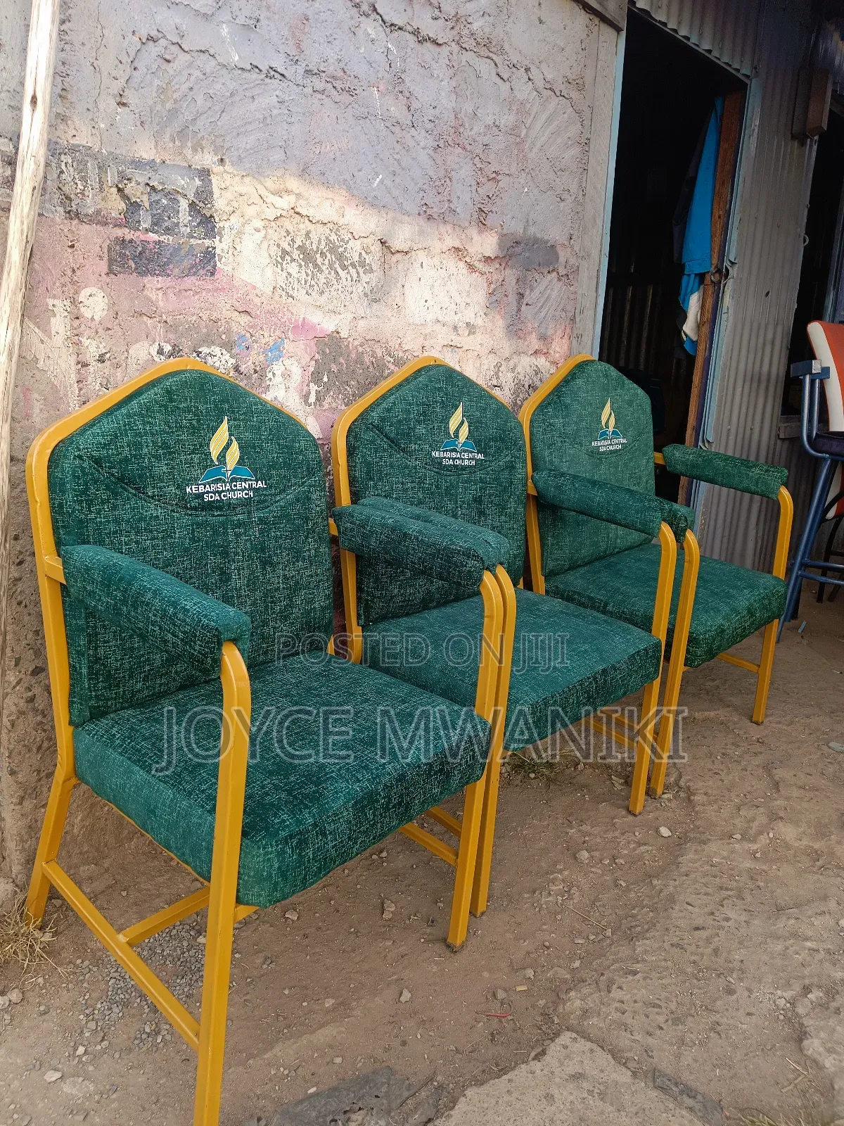 Church Chairs With Armrest and Logo, Green 