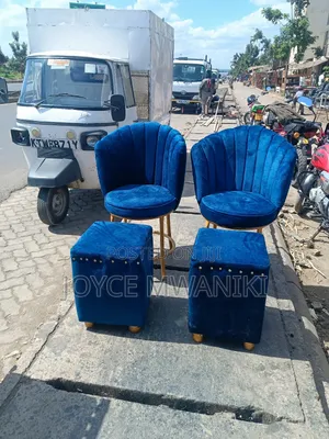 2 Manicure Flower Seats and 2 Manicure Stools, Navy Blue 