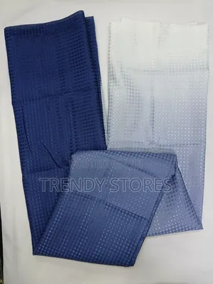 White Blue Polyster Shower Curtain