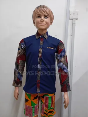 Blue Kitenge African Shirt for Boys