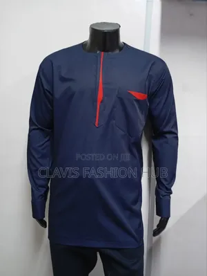 Navy Blue and Red African Men Shirts