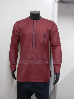 African Shirts for Men Maroon and Blue Details