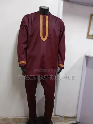 Maroon and Gold African Suit for Men