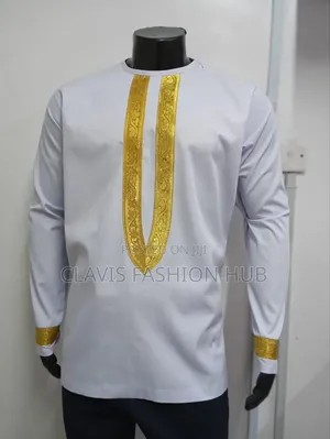 White and Gold African Shirt for Men
