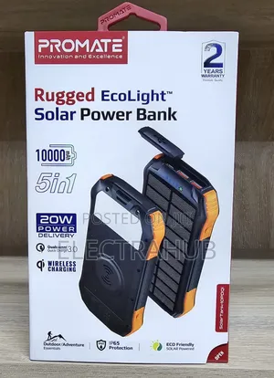 Promate Rugged Ecolight Solar 10000mah Powerbank