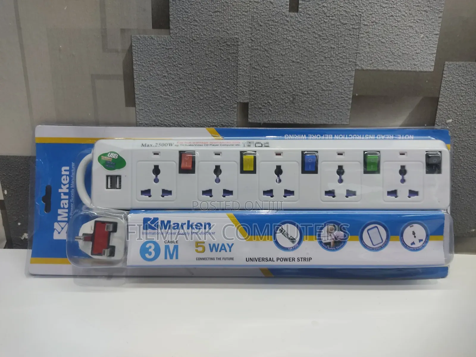 Marken 5way Extension With 2 USB Ports With 3M Cable