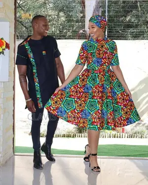 Multicoloured Matching Ankara Couple Wear