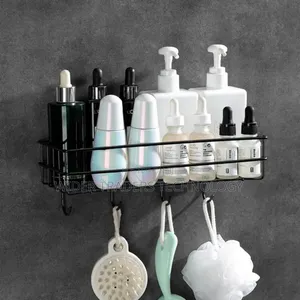 *Bathroom Organizer With Hooks Punch Free Wall Mounted Floa