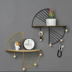 Decorative Geometric Wood Wall Shelves Metal Storage