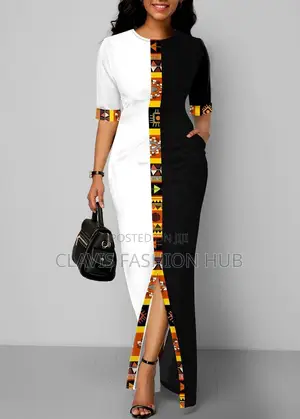 Kitenge and Plain African Maxi Dress