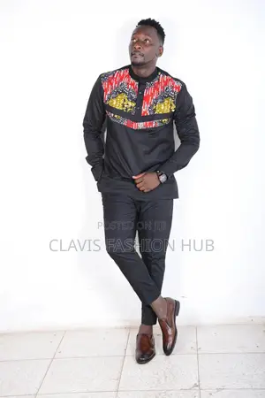 Black African Suit With Kitenge